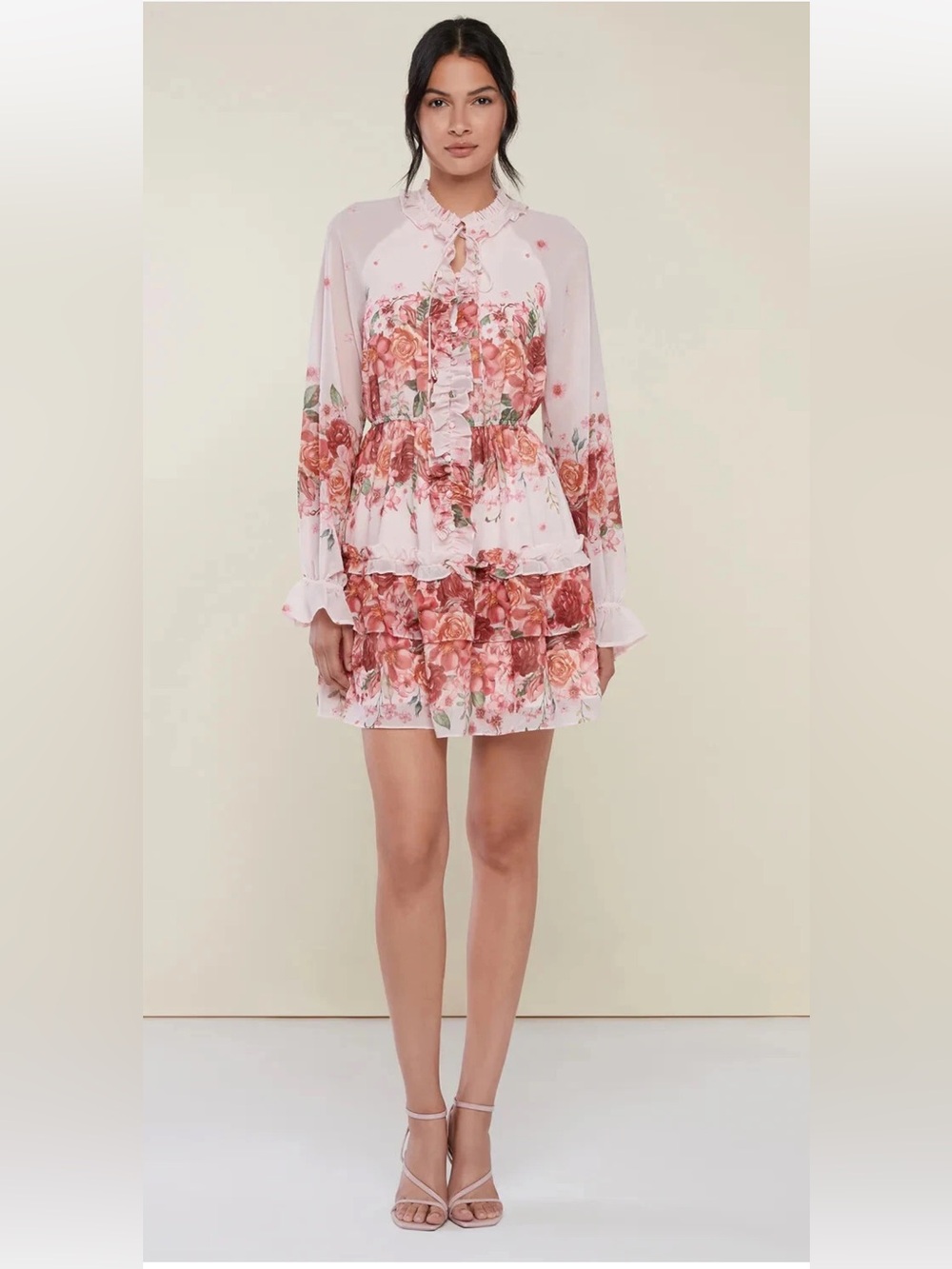 Rachel Parcell Women's Ruffle Tiered Mini Dress Pink LG Crinkle Chiffon NWT NEW
